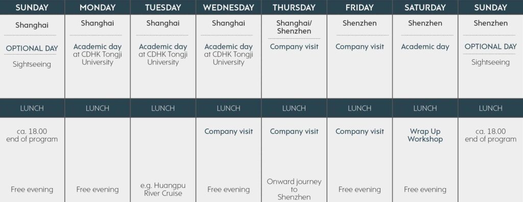 Timetable Study Trip China