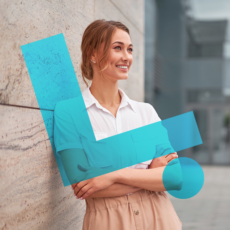 Neue Dame mit blauem L