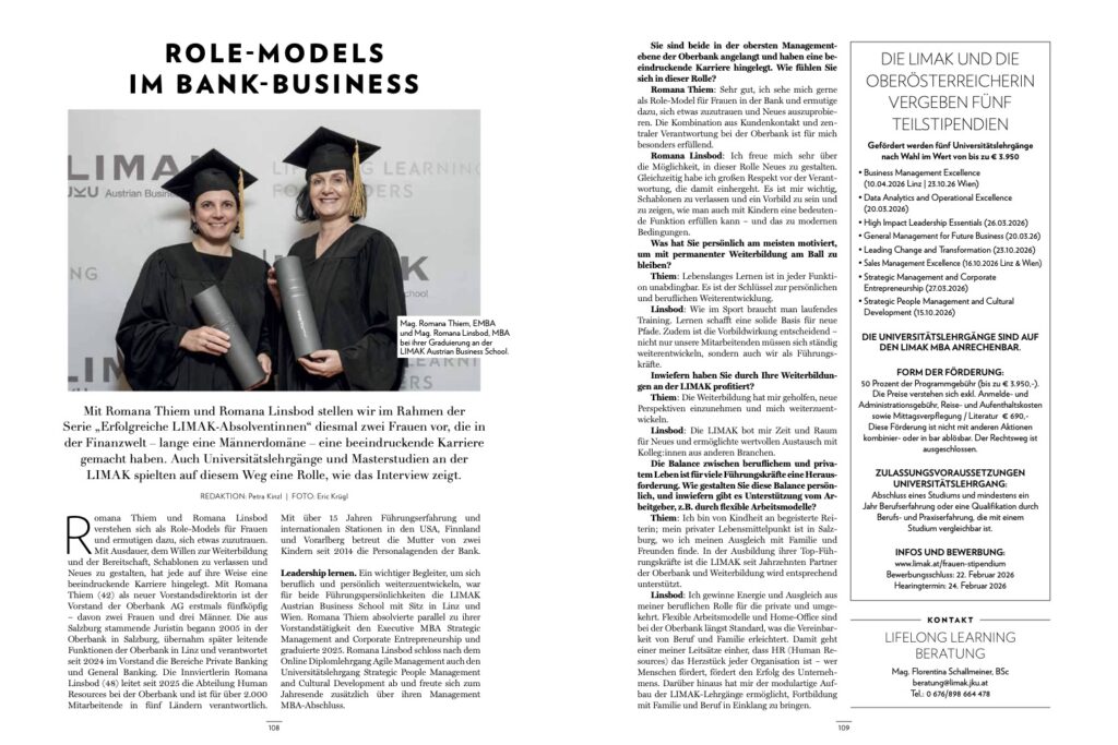Artikel Oberösterreicherin Stipendien "Role Models im Bank-Business"